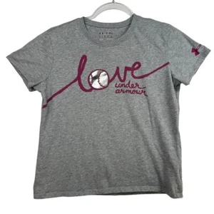 Under Armour Kids Baseball Love Graphic T-Shirt YXL Gray Pink Sports Casual - Picture 1 of 7