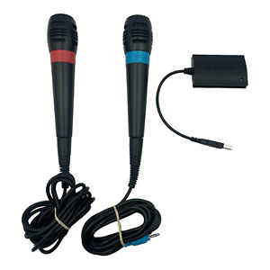 Singstar Microphones + Adapter - Sony Playstation 2 PS2 PS3 - Tested