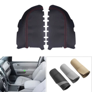 2X NUEVO revestimiento de puerta delantera reposabrazos negro tapa de cuero para Honda Pilot 09-13 - Imagen 1 de 7