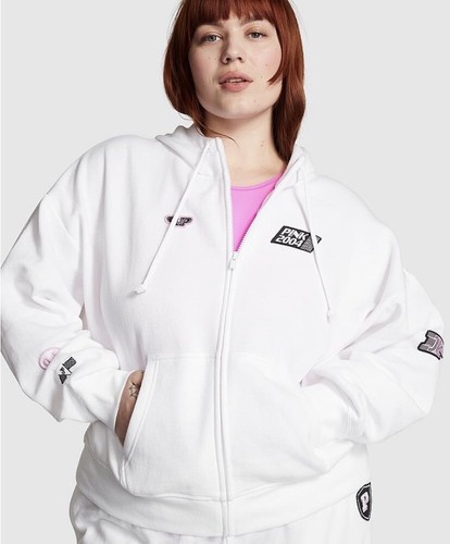 UNDERCOVER Felpa con cappuccio Victoria's Secret ROSA bianca da corsa logo cerniera intera MEDIA M