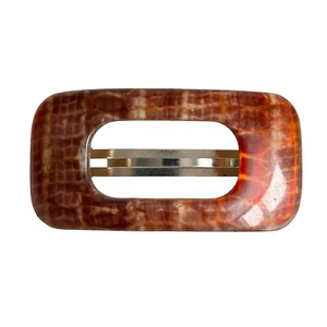 Vintage Made In France Hair Clip Barrette Rectangular Open Cut Out Brown Pattern - Foto 1 di 6
