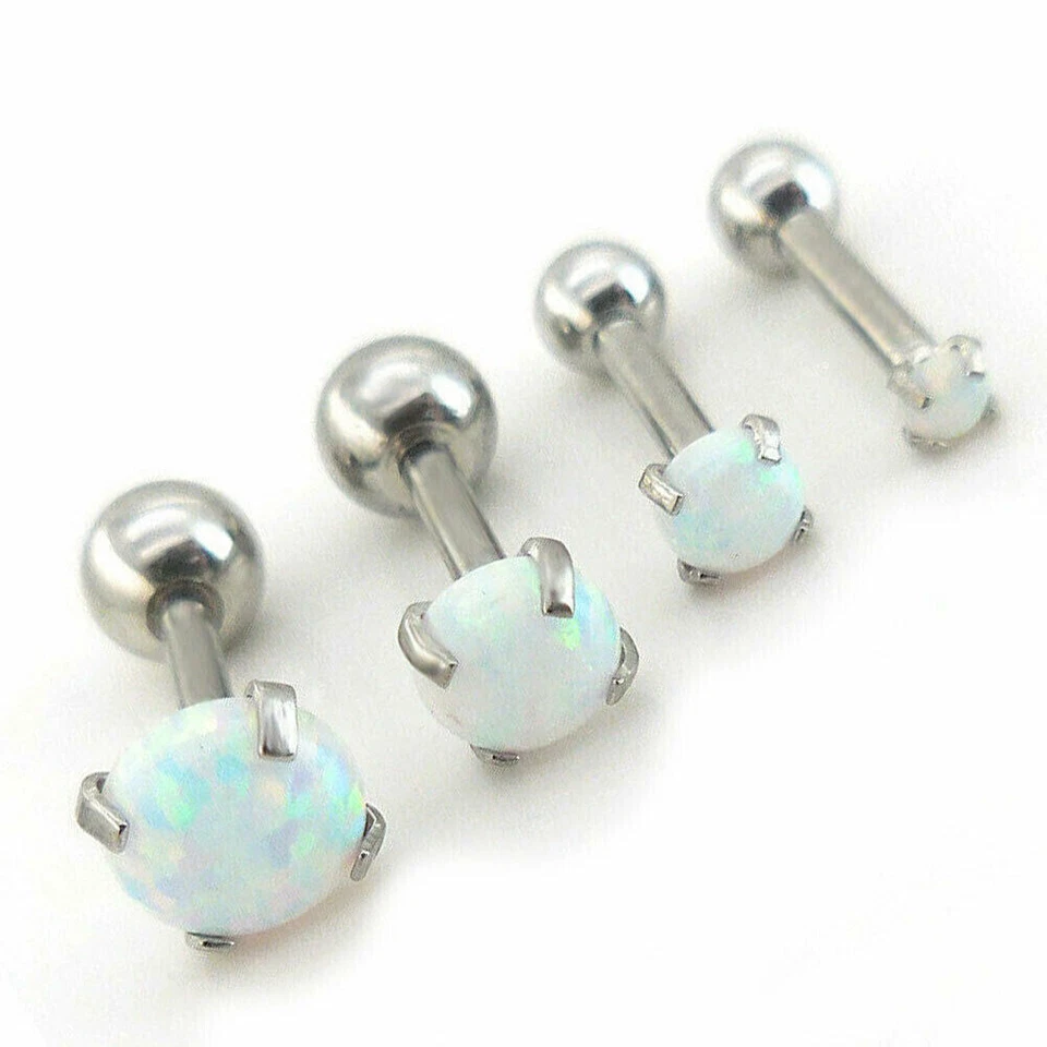 Pendientes de cartílago hélice de ópalo blanco 18G 6 mm 2-5 mm anillo acero quirúrgico NUEVO Foto 1 de 1