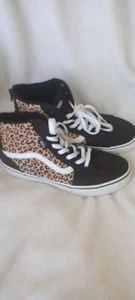 Vans Shoes Leopard Zipper High Top Black US Missy Sz 6.0 W SZ 8 F#8 - Picture 1 of 8