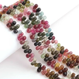 1 Strand Multi Tourmaline Briolette, Tear Shape Faceted Beads, Small Beads, 8 In - Picture 1 of 7