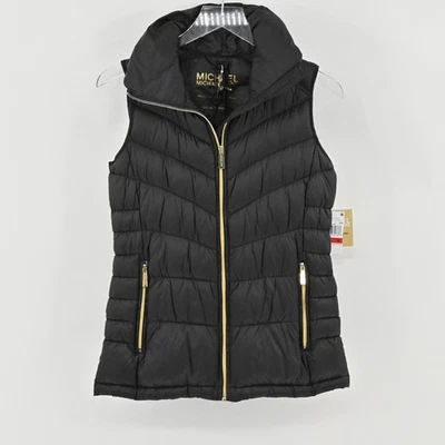 Chaleco de plumón Michael Kors embalable para mujer talla XS acolchado negro dorado con cremallera Foto 1 de 4
