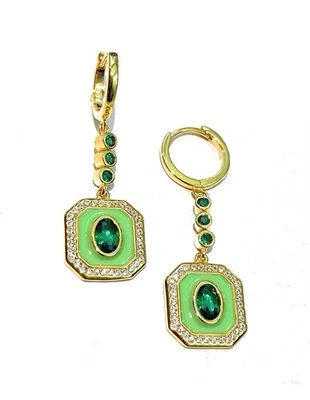 Orecchini Pendenti Smalto Verde Zirconi Farfallina Argento Sterling - Immagine 1 di 3