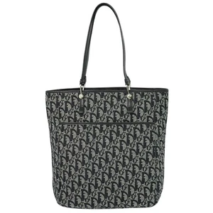 Christian Dior Trotter Canvas Shoulder Tote Bag Gray Black Silver - Picture 1 of 21