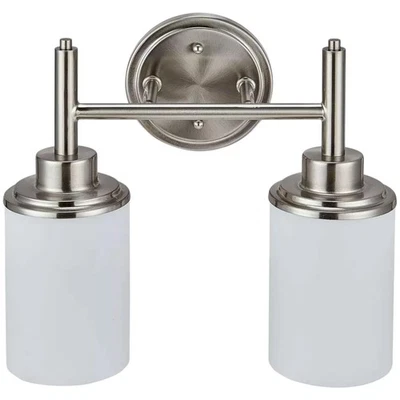 ML Series 2 Light Vanity Fixture Brushed Nickel Miseno Frosted Glass & Steel - Image 1 of 4