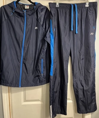 Traje de chándal cortavientos Russell para hombre talla Lg 2 piezas chaqueta y pantalones azul bolsillos con cremallera Foto 1 de 4