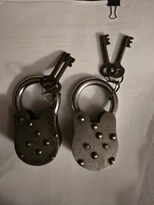 Two Antique Style U S Mint Padlock w/ 2 Skeleton Keys - Picture 1 of 10