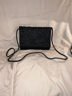 Bolso sin asas de noche vintage negro con cuentas lentejuelas pequeño Foto 1 de 4