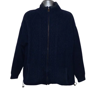 Aran Woollen Mills Herren L Wolle Strick Pullover gefüttert Zip Front Cardigan Blau Vintage - Bild 1 von 6