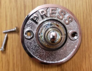 Chrome on Brass Antique Victorian Style Retro Round Bell Push Door Button Press - Picture 1 of 6