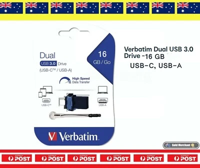Verbatim DUAL 16GB USB3 Drive High Speed data transfer - black, Brand New - Image 1 of 3