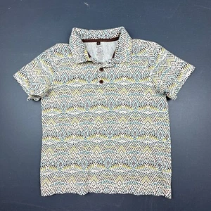 Tea Collection Polo Shirt Boys Size 7 Short Sleeve Cotton Brown Green Polka Dot - Picture 1 of 9