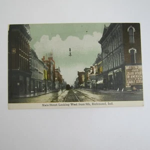 Antique Richmond Indiana Postcard Main Street Looking West From 9th UNPOSTED - Imagen 1 de 12