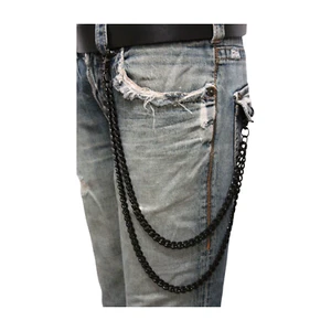 Men Women Black Metal Long Wallet Chain Links Fashion Jewelry 2 Strands Unisex - Picture 1 of 10