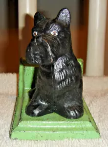 Fermalibri in ghisa Scottish Terrier pesante avvitato su base verde e nero - Foto 1 di 11