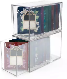 2 Pack Tea Bag Drawers Organizer, Clear Plastic Stackable Tea Bag Storage Holder - Picture 1 of 8