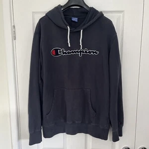 Vintage Champion Embroidered Raised Spell Out Navy Hoodie 2XL - Picture 1 of 6