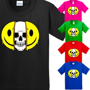 Funny Halloween Skull Smile Kids Short Sleeve T-Shirt New Humor Graphic Gift Tee - Picture 1 of 14