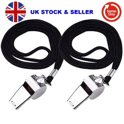 Whistle Referee Football Sports Metal Silver Rope Keyring School Rugby (Pack 2) - Image 1 of 4