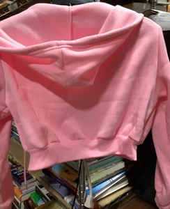 Shein Women Sz S Drop Shoulder  Zipper Drawstring Hoodie Pink NWT Casual - Picture 1 of 3