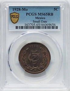 MEXICO ESTADOS UNIDOS 1928 5 CENTAVOS COIN PCGS CERTIFIED UNCIRCULATED MS65-RB - Picture 1 of 5