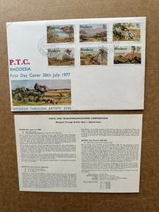 Rhodesia 1977 FDC (63)  Painting &Landscape #375-380 +Alice Belfour Cachet +Card - Picture 1 of 2