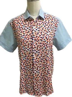 CAMISA DE CAMPAMENTO NEIL BARRET Mediana POLKA DOT BABERO DELANTERO Sobre AZUL CIELO Manga Corta Foto 1 de 4