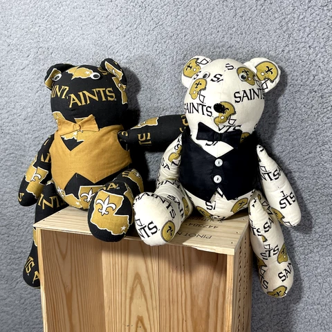 New Orleans Saints Teddy Bear Set of 2 Black Gold White NFL Helmet Vest Custom Cover