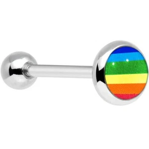 14G 5/8" LOGOTIPO ARCO IRIS DEL ORGULLO GAY LENGUA ACERO QUIRÚRGICO BARRA ANILLO CUERPO JOYERÍA - Imagen 1 de 6