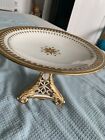 Vintage Porcelain Pedestal Cake Stand Tazza Comport White With Gold Decoration