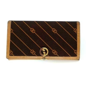Vintage GUCCI LongNylon canvas and leather Wallet Pin Strip R032 - Picture 1 of 12