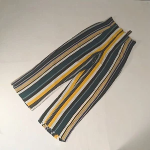 Palazzo Striped Pants Wide Leg Womens Medium Green White Yellow Black NWT - Picture 1 of 3