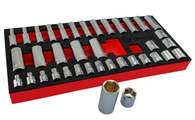 38PC 3/8" CHROME SOCKET SET STANDARD & DEEP HEX SOCKETS 6-24MM BRITOOL HALLMARK - Image 1 of 3