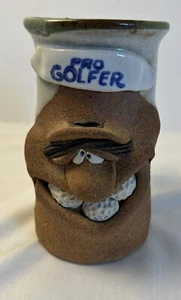 Mark Hines Handmade Funny Face Stoneware Pro Golfer Mug Pottery Coffee Mug - Picture 1 of 7
