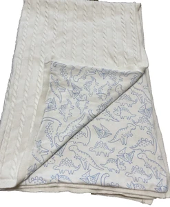 Homegrown by Gymboree Dinosaurier Decke Zopfmuster Baumwolle beige blau 27x38 - Bild 1 von 13