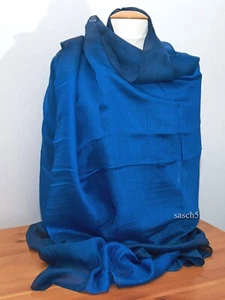 Scarf silk blue dip dye silk scarf shawl stole shawl pashmina 190cmx84cm - Picture 1 of 6