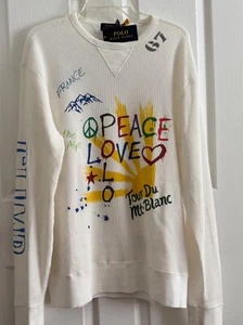 Neu mit Etikett Polo Ralph Lauren weißes "PEACE LOVE POLO" L/S Waffelstrick-Shirt mit Rundhalsausschnitt - XXL - Bild 1 von 13