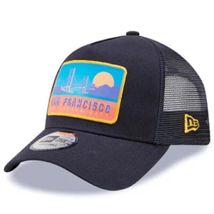 NEW ERA CAP. SAN FRANCISCO POSTCARD NAVY SNAPBACK A-FRAME MESH TRUCKER HAT - Picture 1 of 5