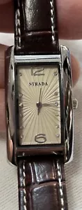 Strada Watch , Works, Tank Watch , 12 Rhinestones on face , Leather Strap - Picture 1 of 10