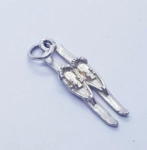 Vintage Sterling Silver 925 Pair of Winter Snow Skis Dangle Charm Pendant - Picture 1 of 6