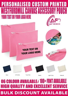 Personalised Custom Westford Canvas Accessory Pouch Zip Up Makeup Phone WM530 - Image 1 of 4