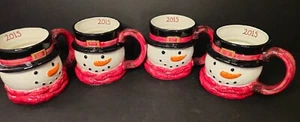 Set of 4 St Nicholas Square Yuletide 2015 Snowman Mug Hand Painted Christmas - Picture 1 of 6