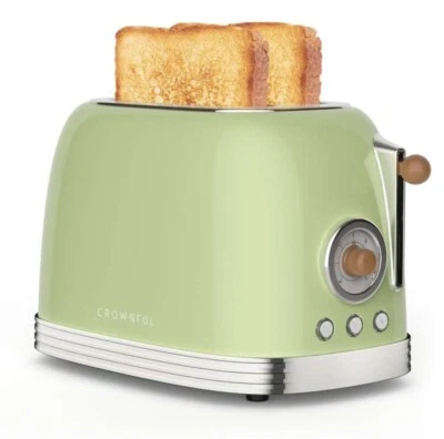 RetroGreen 2-Slice Toaster:Extra-Wide Slots, Bagel & Defrost Functions - Image 1 of 4