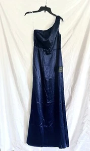 Lulu's One-Shoulder Navy Blue Satin Formal Maxi Dress Size M Prom Bridesmaid - Picture 1 of 6