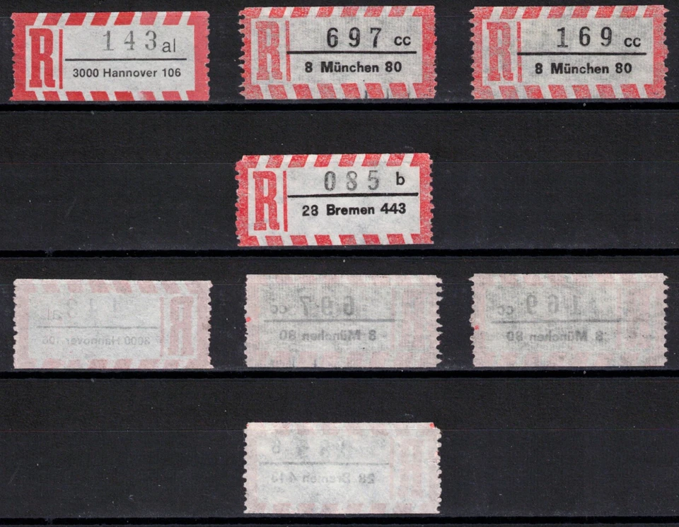 Bund, Einschreibemarken (Einschreibezettel), verschiedene Postämter - Bild 1 von 1