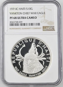 1971 C HAITI Silver 10 GOURDES NGC PF-68 YANKTON CHIEF WAR EAGLE - Picture 1 of 2