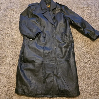 G-III Global Identity Leather Coat Mens XL Black Long Trench Duster Zip Liner - Image 1 of 4